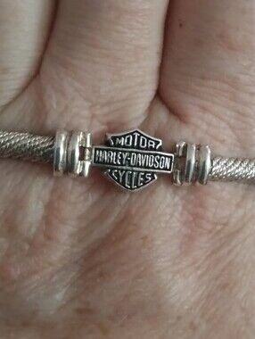 Harley‑Davidson 925 Silver Cable Bracelet • Bar & Shield Logo • Vintage OS